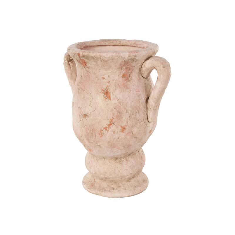 Cream or Pink Ceramic Antique Style Distressed Decorative Vase with Handles