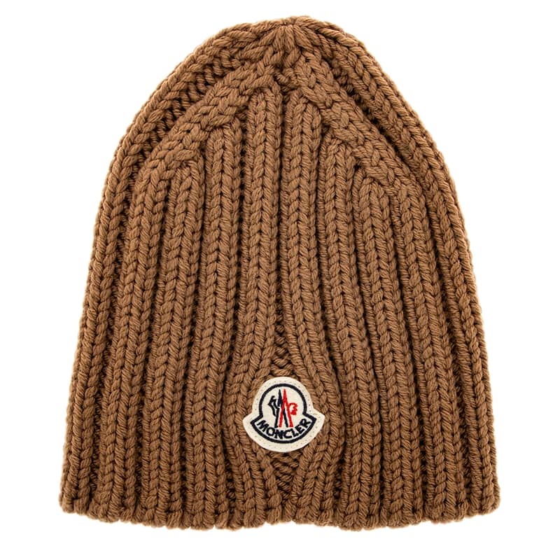 Moncler Rib Knit Wool Beanie - Beige