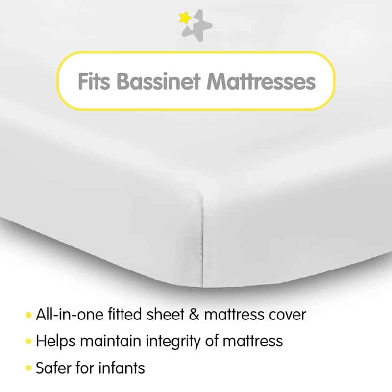 BreathableBaby All-in-One Fitted Sheet & Waterproof Cover for 33" x 15" Bassinet Mattress (2-Pack)