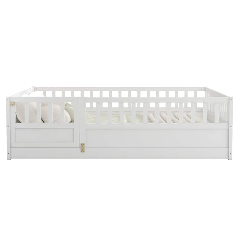 Full Size Wood Floor Bed with Barrier Door