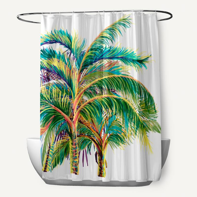 71 x 74-inch Vacation Floral Print Shower Curtain - White