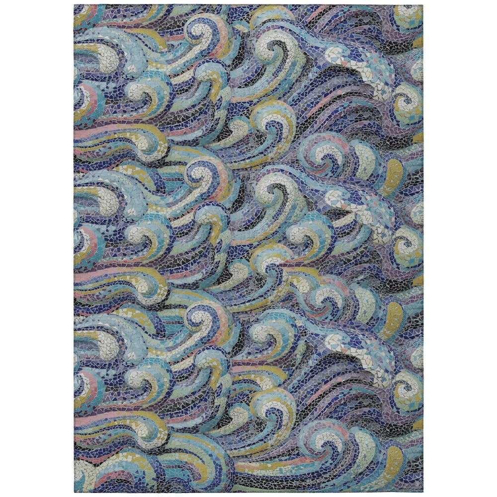 Indoor/ Outdoor Surfside Mosaic Waves Washable Rug New