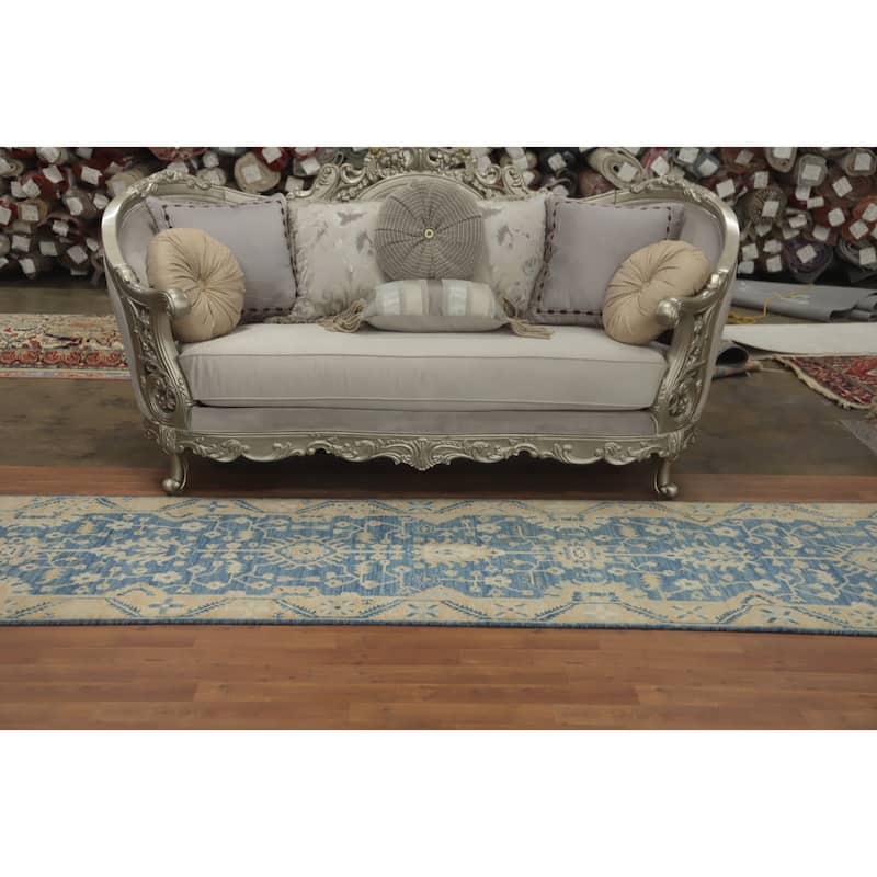 Hand Knotted Oriental 100% Wool Carpet Traditional All-Over Navy Blue & Blues Ziegler Runner Rug - 16' 2'' X 2' 11''