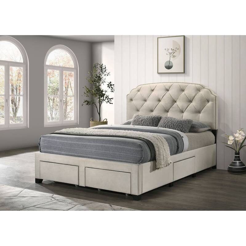 Marianna 4-drawer Upholstered Storage Bed Cream