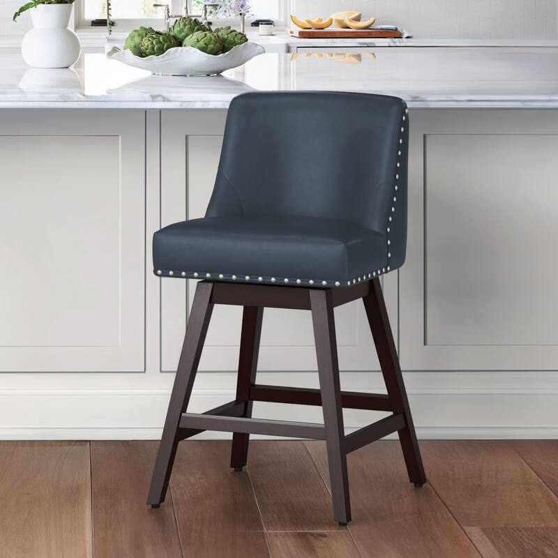 26 in. Fabric Upholstered Counter Height Swivel Bar Stool with Footrest - 19.6"D x 19.6"W x 37"H