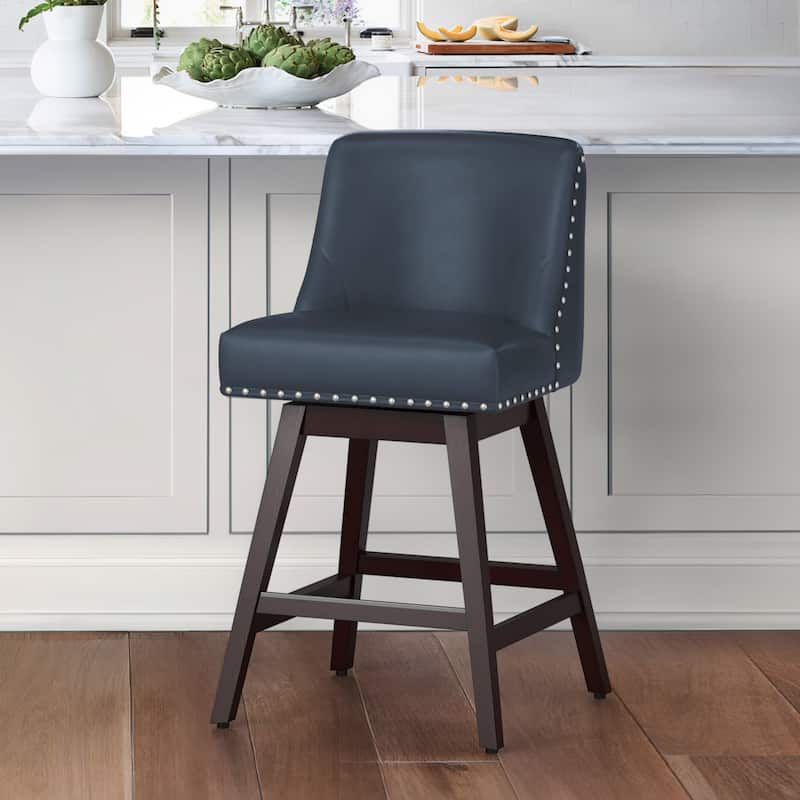 26 in. Counter Height Upholstered Wood Frame Swivel Bar Stool with Farbic Seat Set of 2 - 19.6"D x 19.6"W x 37"H