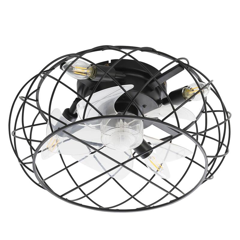 20" Caged Ceiling Fan w/Light & Remote Farmhouse Industrial Enclosed Ceiling Fan
