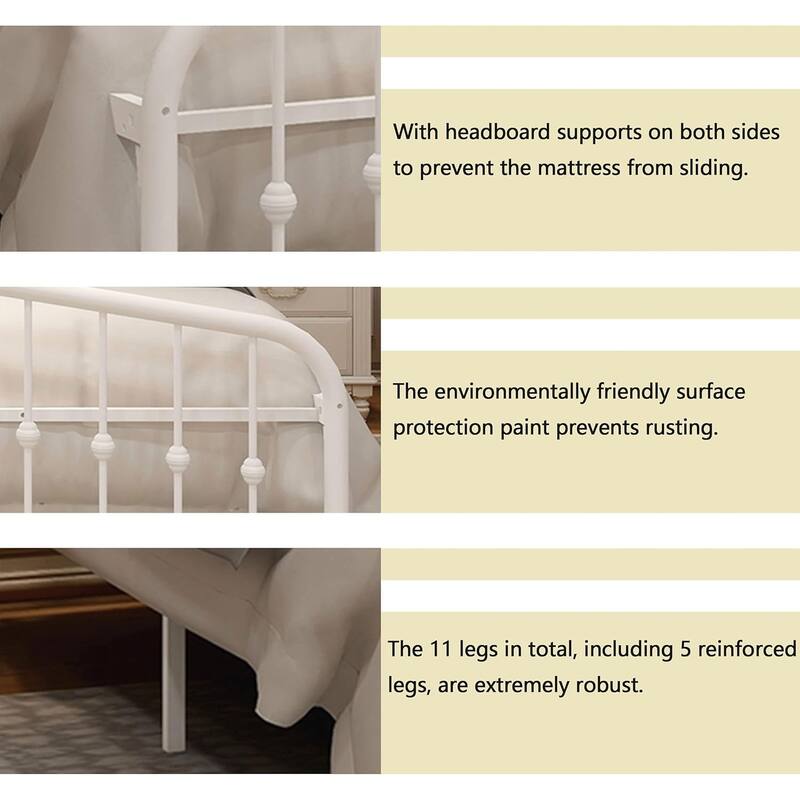 Alazyhome Platform Metal Bed Frame with Headboard, Iron Slat Support