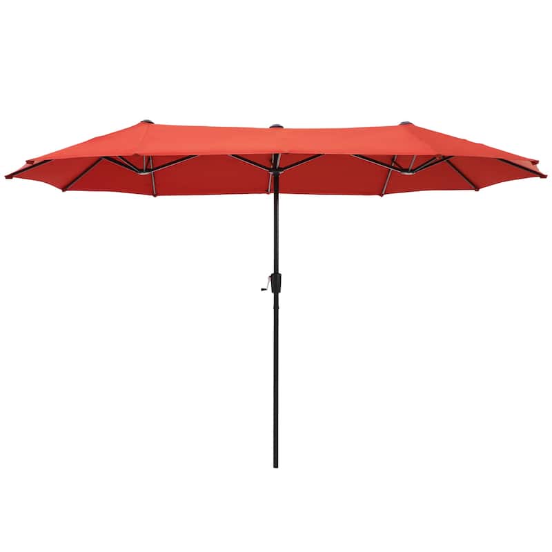 MAISON ARTS 8-Piece Outdoor Dining Set with 13ft Umbrella Steel Rectangle Table & 6 Stackable Chairs
