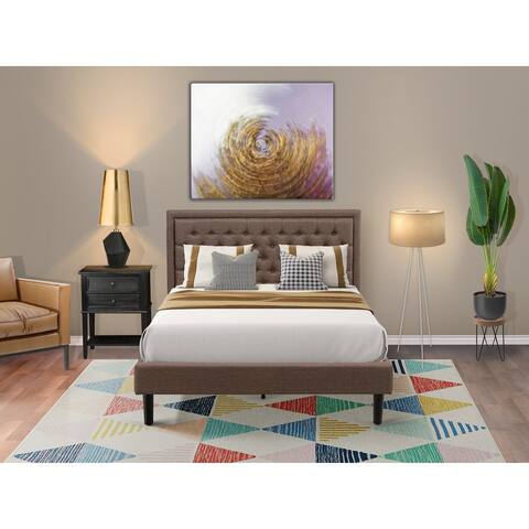 East West Furniture Bed Set - Wood Queen Bed - Brown Headboard with Night Stand For Bedroom(End Table Pieces Option)