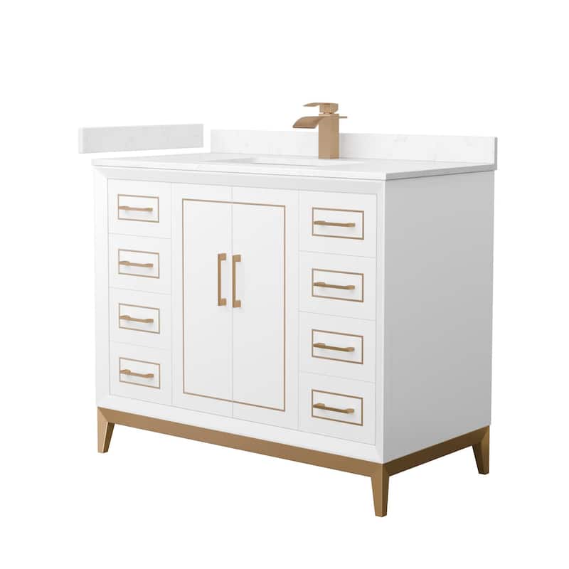 Wyndham Collection WCH515142S-VCA-UNSMXX Marlena 42" Free Standing - White / Carrara Cultured Marble Top / Satin Bronze - Painted