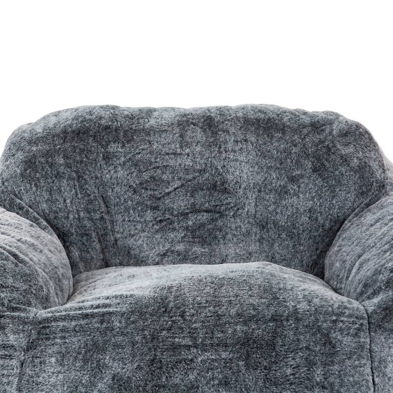 Faux Fur Deep Seat Bean Bag Chair, Memory Foam Filled Lounger Sofa Chair, Adults Bean Bag Sofa with Curved Armrest