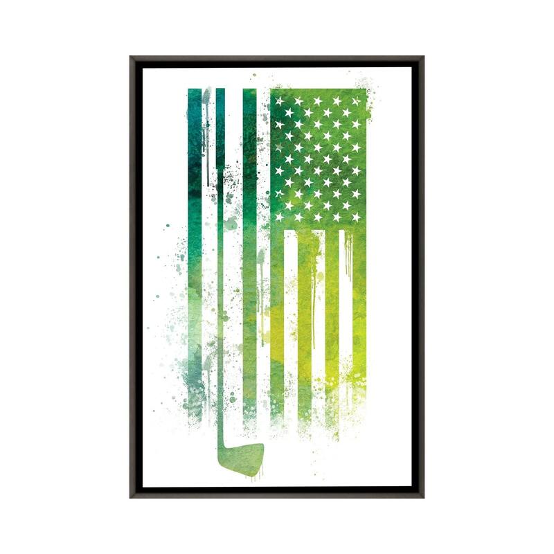 iCanvas "Golf Sports Flag" by 5by5collective Framed - Charcoal - 48x32