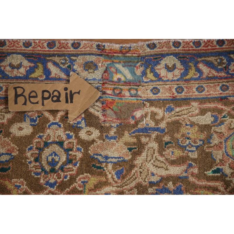 Hand Knotted Oriental 100% Wool Carpet Traditional Floral Coral Mashad Area Rug - 12' 6'' X 9' 2''