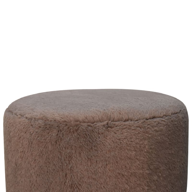 Artisan Furniture Solid Wood Mocha Faux Fur Round Ball Footstool, Mocha Fur