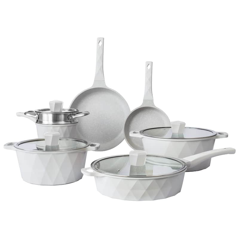 Country Kitchen Non-Stick Cast Aluminum Cookware Set - Durable Kitchen Cookware for Everyday Cooking, 6-11 Pc - Beige - 11 Piece