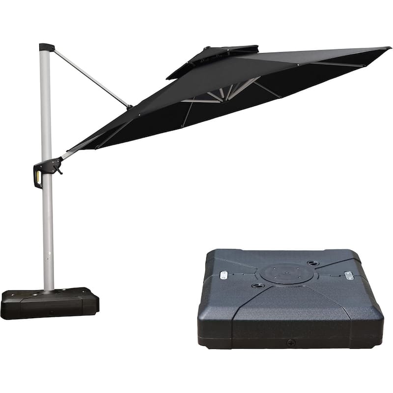 PURPLE LEAF 12ft Large Round Offset Hanging Cantilever Patio Umbrella with Base - Black