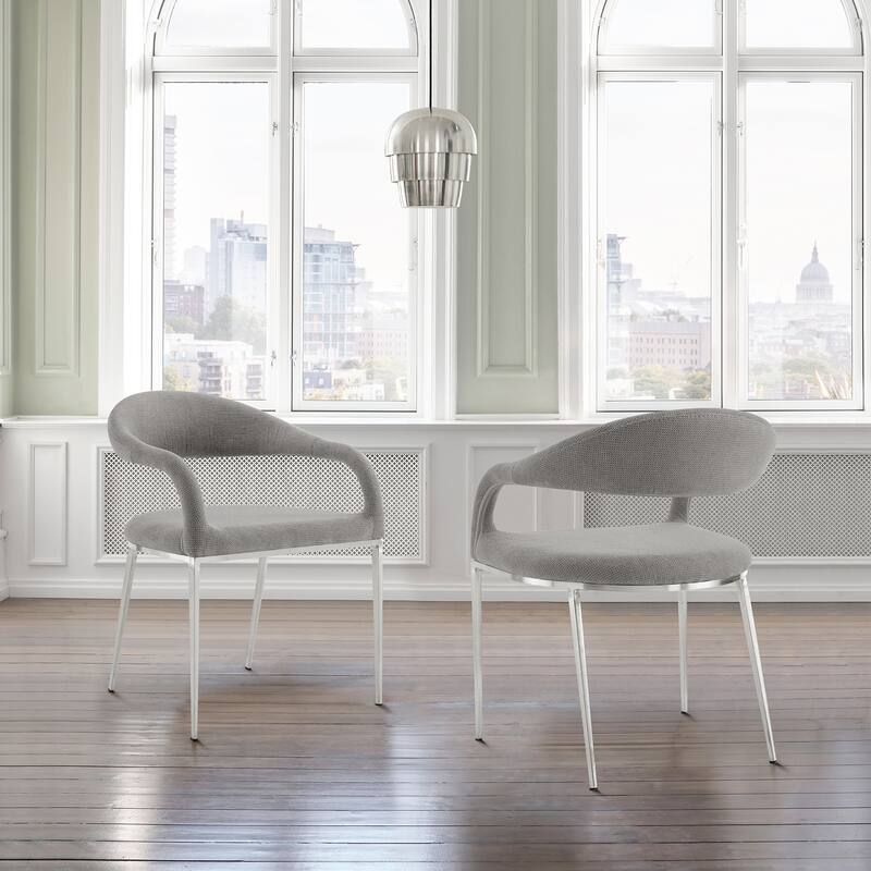 Morgan Upholstered Barrel Back Dining Chairs - Set of 2 - Light Gray & Stainless Steel