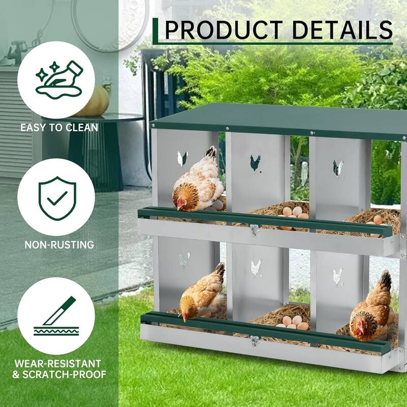 6 Compartment Nesting Box, Chicken Laying Box, Easy to Clean and Install