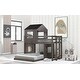 preview thumbnail 23 of 29, Twin Over Full Size Bunk Bed, Loft Bed with Playhouse & Ladder Upholstered Bed and Guardrails Wooden Houses Bed Antique Gray