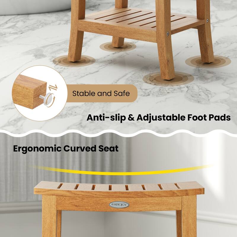 Gymax 20'' Non-slip Shower Bench w/ Storage Shelf Curved Top &