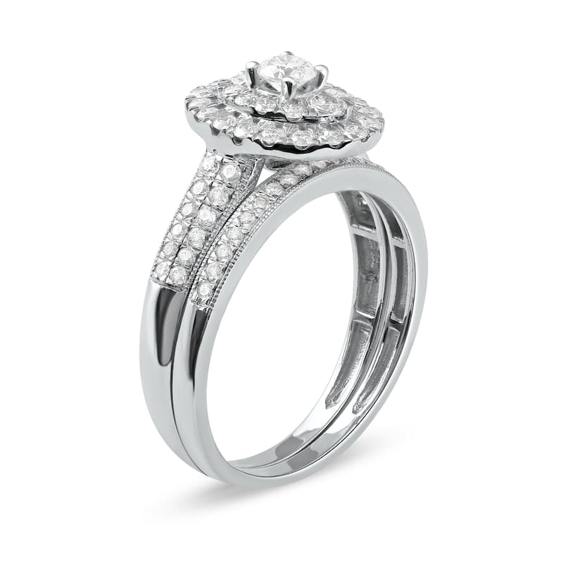 IGI Certified 1ct TDW Diamond Oval Frame Halo Bridal Set in 14K Gold for Women