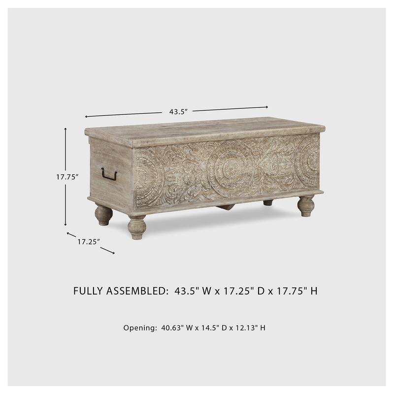 Fossil Ridge Antique White Carved Medallion Storage Bench