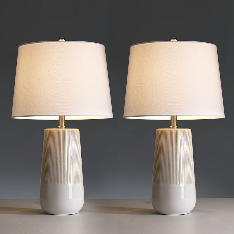 3-Way Ceramic Table Lamp Set of 2 with White Shades - 23 in. H