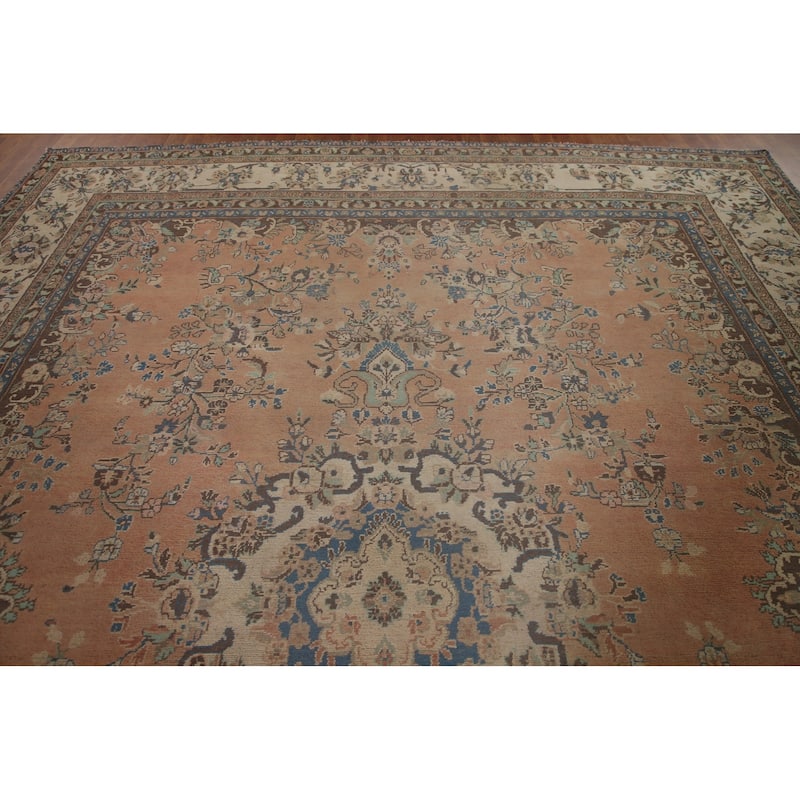 Mashad Persian Vintage Area Rug Handmade Wool Carpet - 10'2" x 12'11"