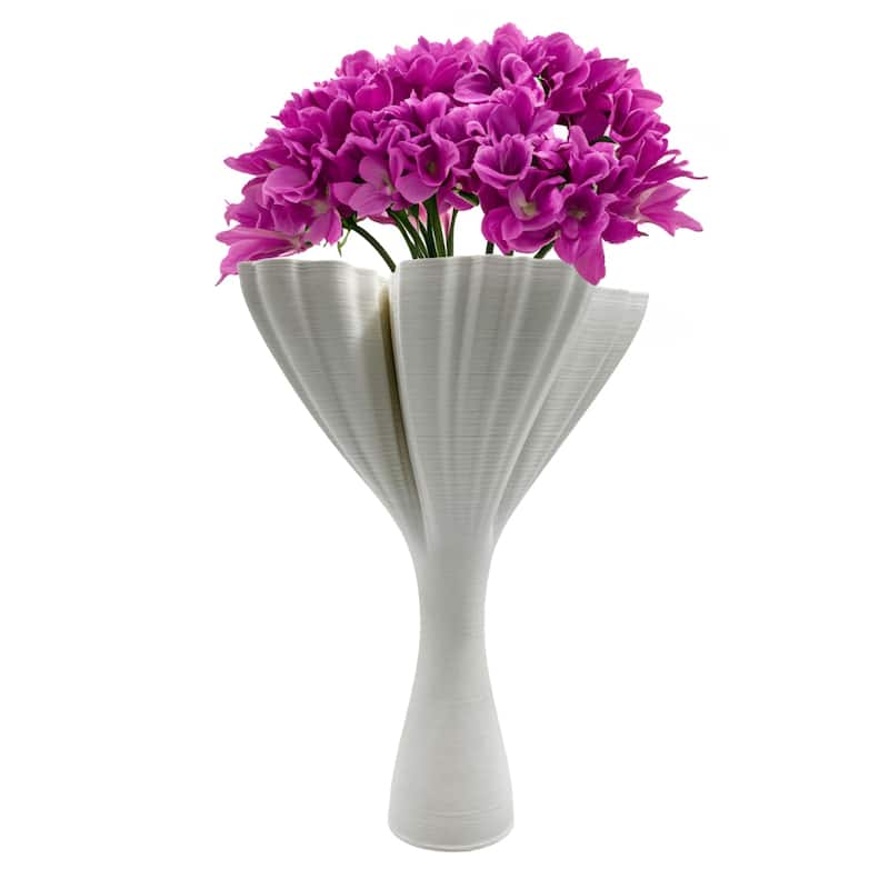 15 Inch Tall White Ceramic Abstract Vase in White
