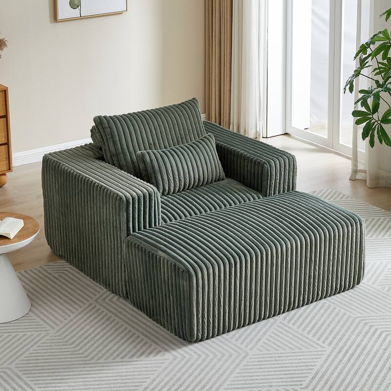 Modern 62.5" Corduroy Sponge Sofa with Removable Footrest, No Assembly Required, Cozy Sleeper Chair for Indoor Spaces