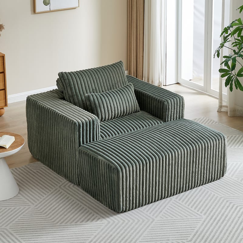 Roomfitters 62.5" Modern Corduroy Lounge Chair with Removable Ottoman, Stylish Sleeper Sofa with Pillows, for Living Room