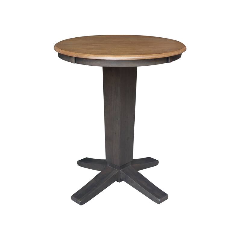 30 in Solid Wood Round Top Counter Height Pedestal Dining Table - Hickory/Washed Coal