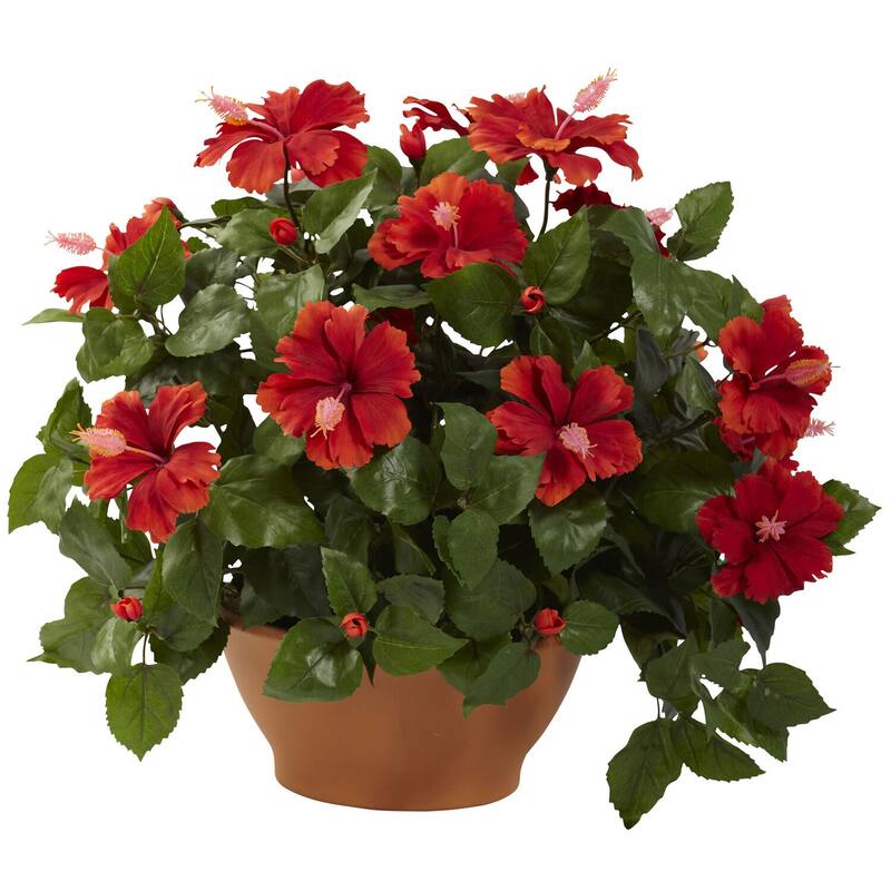 Modern Hibiscus Plant with Planter - Artificial Flower Arrangement Home Decor - 1.67ft.
