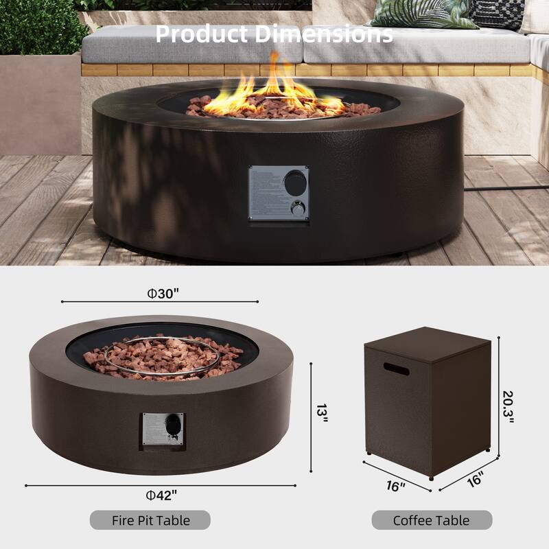 Patio Watcher Outdoor 42in. Iron Fire Pit Table with Propane Tank Cover