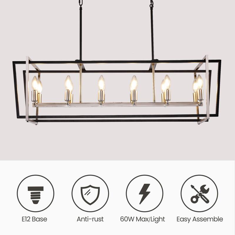 39-Inch Modern Rectangle Chandelier, 12-Light Farmhouse Chandelier for Kitchen Island