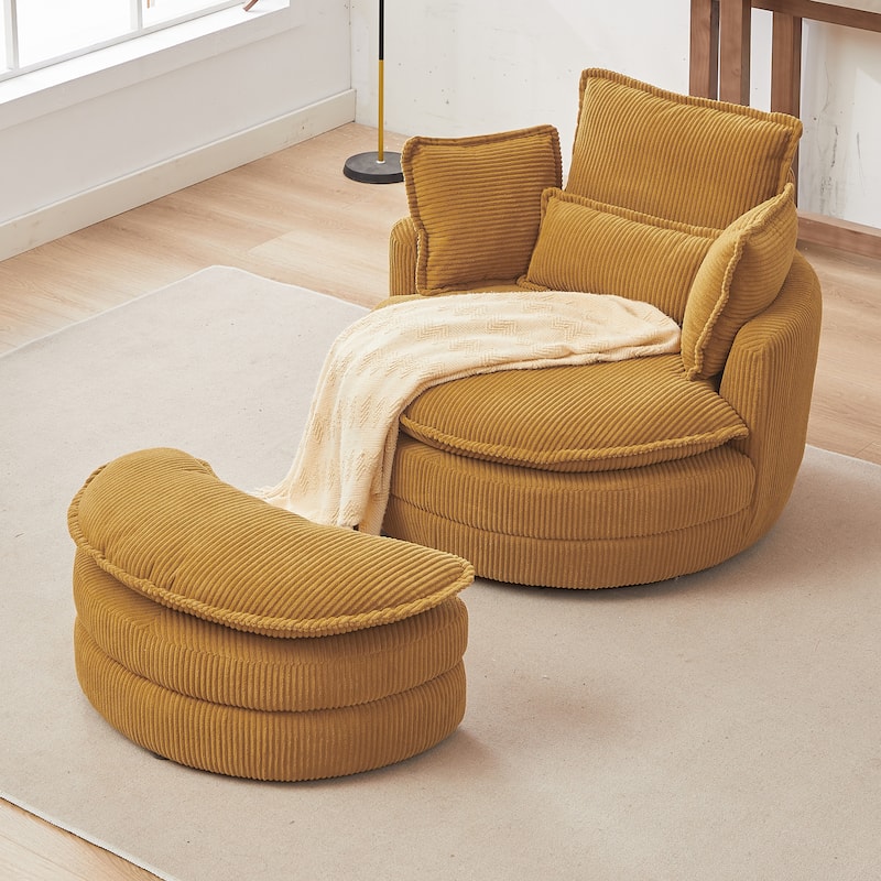 52" Upholstered Swivel Barrel Chair with Moon Storage Ottoman