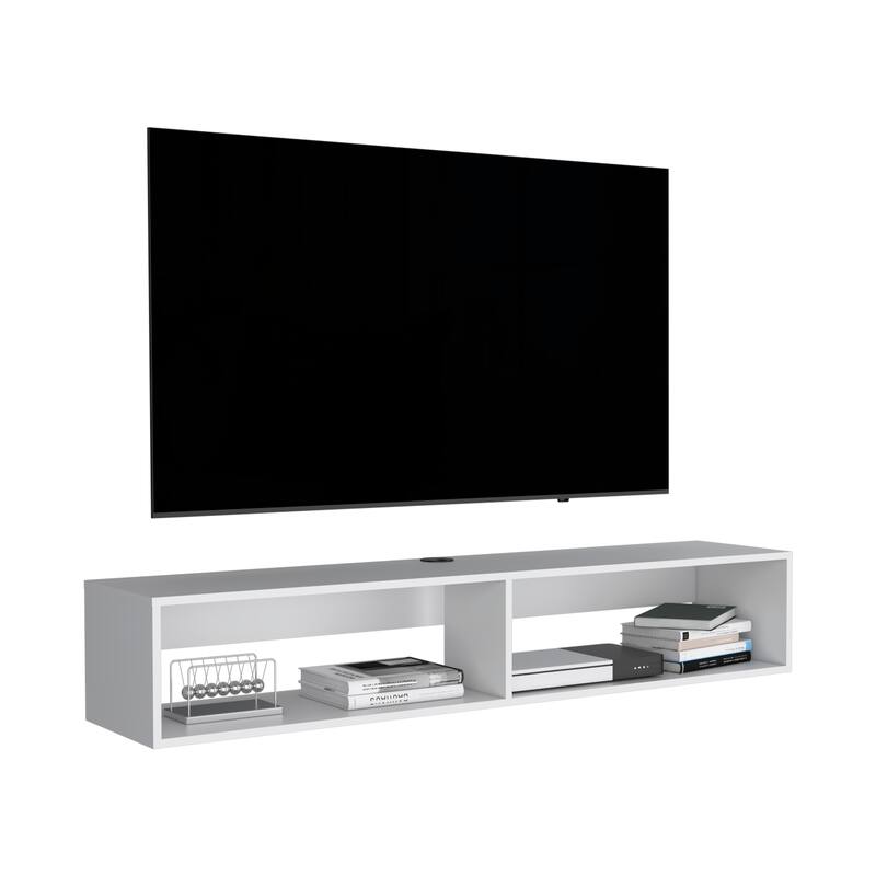 Modern Wall-Mounted TV Console with Dual Shelves & Cable Management, Ideal for Small Spaces