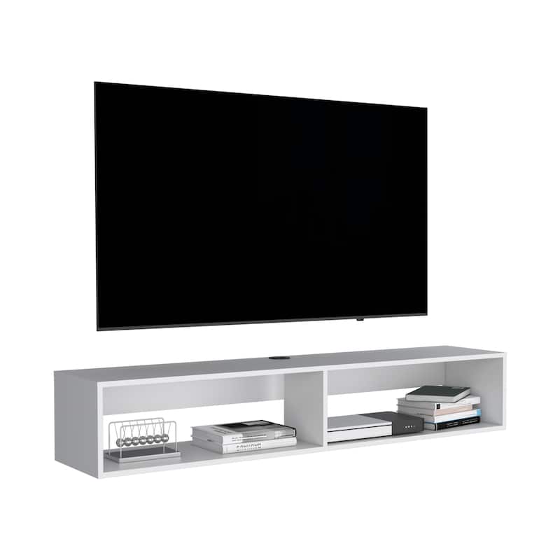 Wall-Mounted 59" Floating TV Stand, Cable Management, 2 Media Compartments, Modern Floating Shelf for Living Room