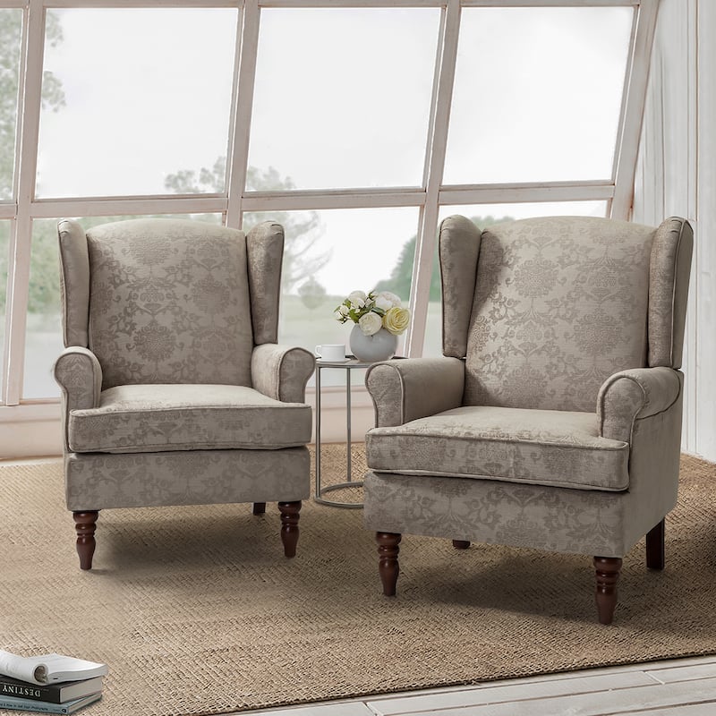 Epimethis Traditional Wingback Armchair with Foam-filled Seat and Turned Legs Set of 2 by HULALA HOME - BROCADE