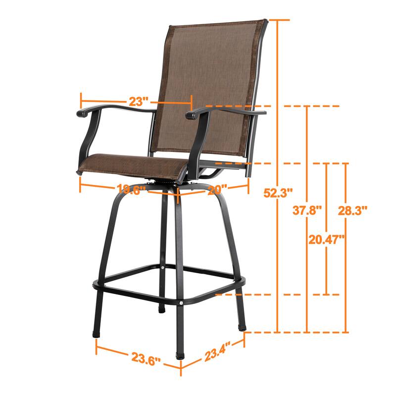 Outdoor 4 Pieces Patio Swivel Bar Stools, All-Weather Textilene, Brown