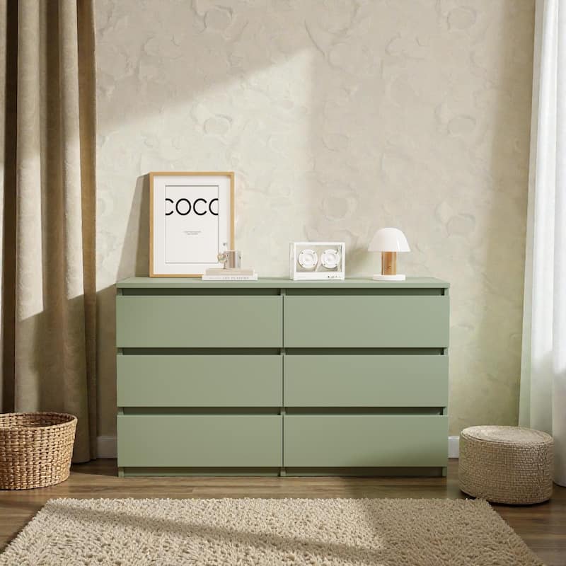 Large 6 Drawer Dresser Chest, Green Wooden Storage Cabinet with Extra Deep Drawers for Bedroom - Green
