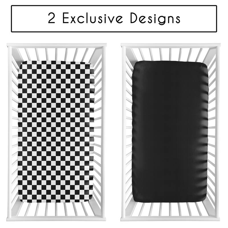 Sweet Jojo Designs Black & White Gingham Checkered Plaid Boy, Girl, Unisex/Gender Neutral 2 Pack Fitted Crib Sheets -Solid Black