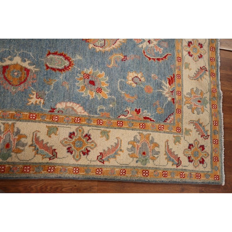 Light Blue Kazak Area Rug Handmade Oriental Wool Carpet - 4'0" x 5'11"
