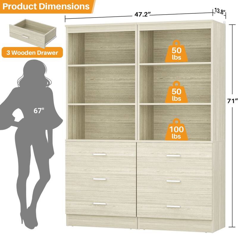 23.6" W Closet System with 3 Wooden Drawers and Storage Shelves, 2FT Sturdy Walk-in Organizer Storage Unit