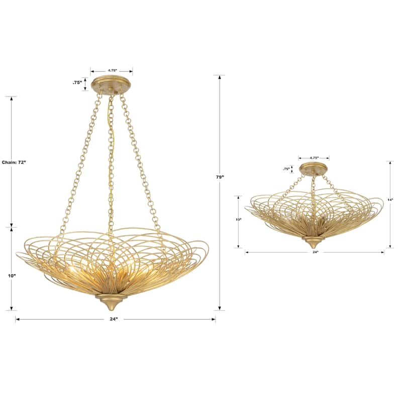 Doral 6 Light Renaissance Gold Semi Flush Mount - 24"W x 10"H x 24"D