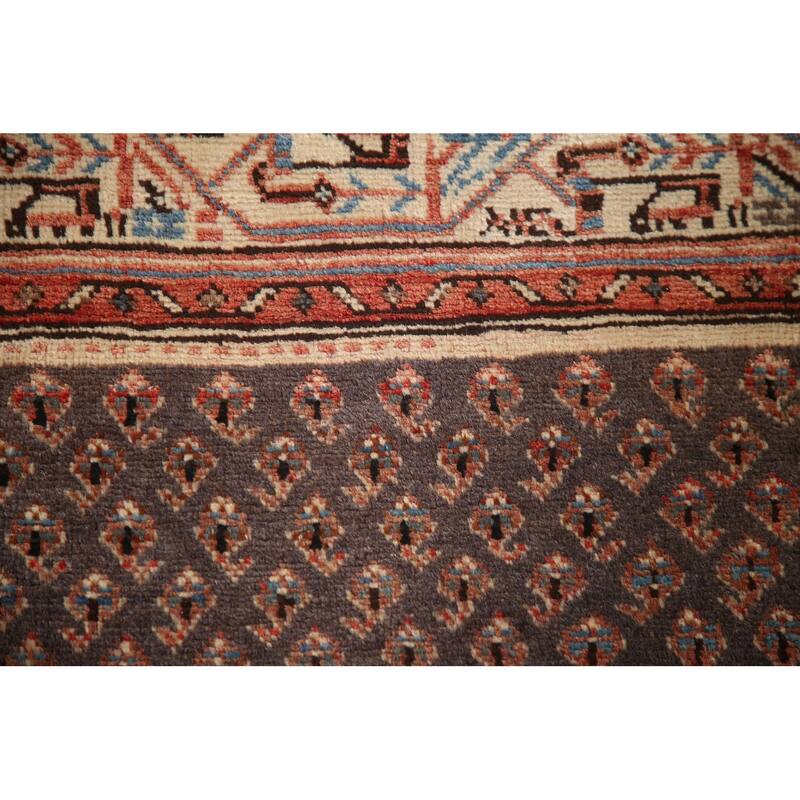 Hand Knotted Oriental 100% Wool Carpet Traditional All-Over Greys & Charcoal Botemir Runner Rug - 10' 4'' X 3' 4''
