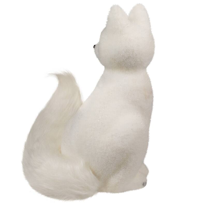 Glittered Sitting Arctic Fox Christmas Figure - 9.5" - White