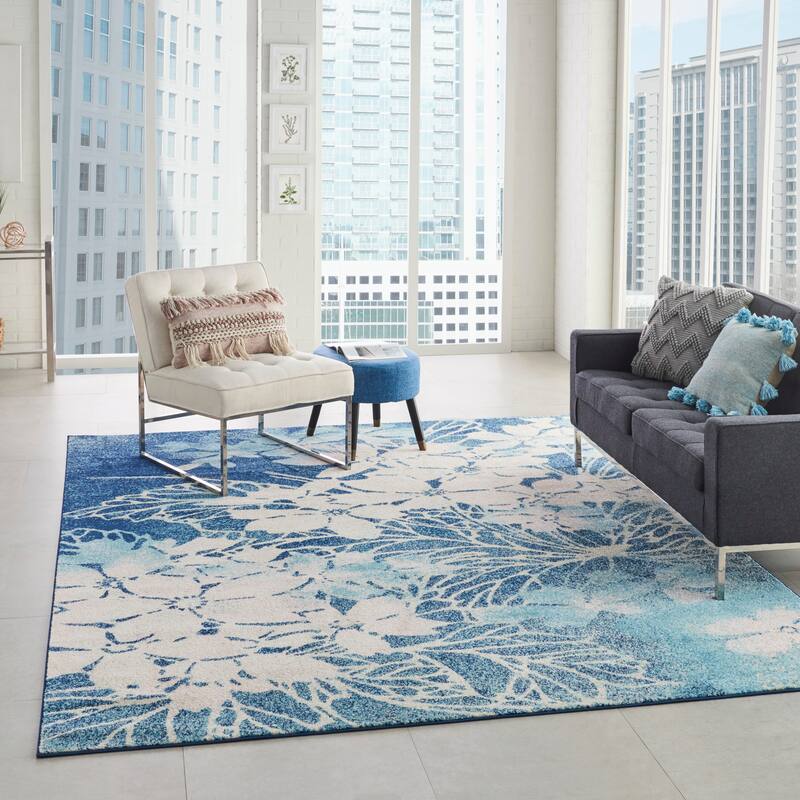 Nourison Tranquil Contemporary Abstract Floral Area Rug - 8' x 10' - Teal/Blue - Runner/Rectangle