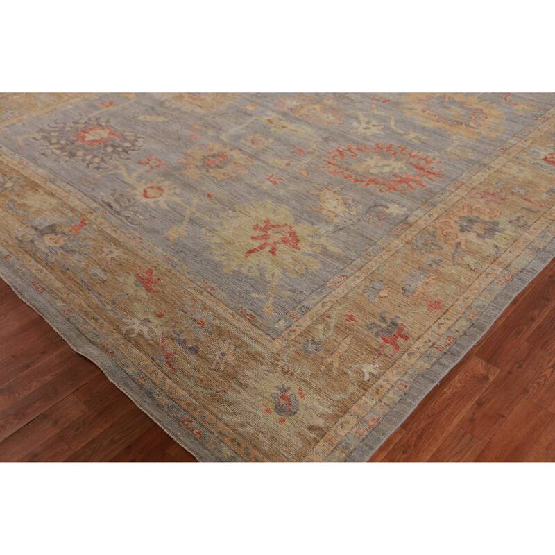 Hand Knotted Oriental 100% Wool Carpet Transitional All-Over Greys & Charcoal Oushak Area Rug - 11' 10'' X 8' 11''